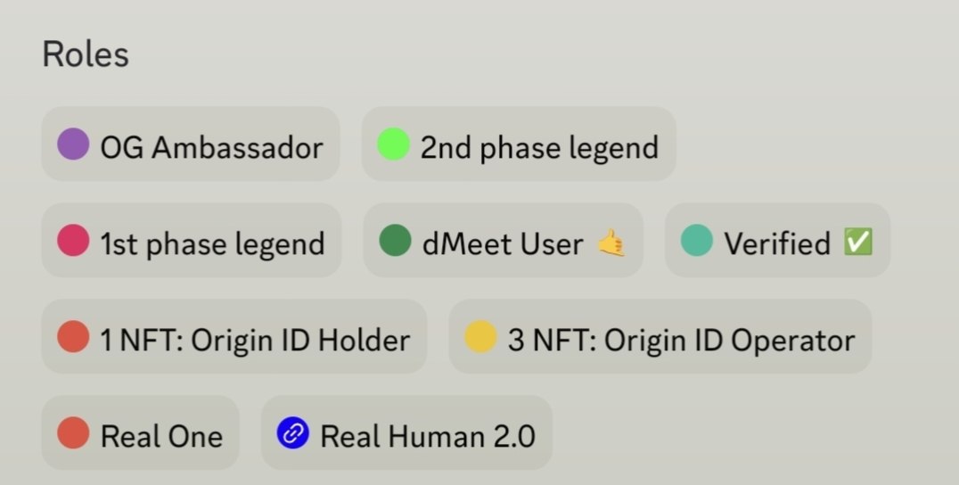 dTelecom Discord roles including OG Ambassador, Origin ID, and Verified
