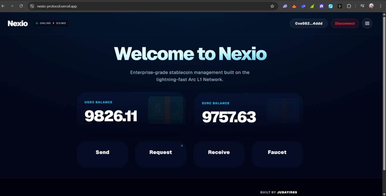 Nexio-app — stablecoin dashboard on Arc Network